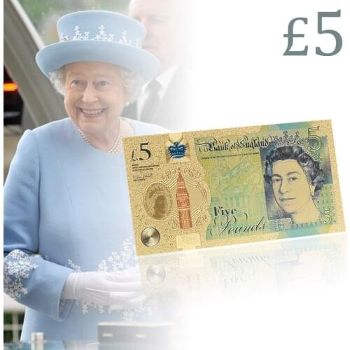 WR NEW UK Pound 24k Gold Banknote Colorful Paper Money 5 Pound Elizabeth II Banknote World for Collection Gifts