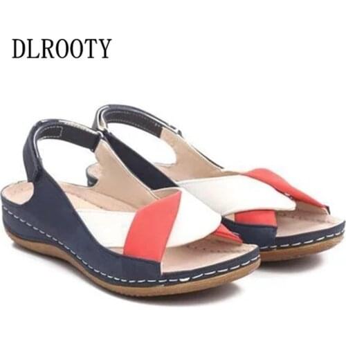 Women Sandals Peep Toe Hook & Loop Wedges New Summer Fashion Rome Breathable Non-Slip Shoes Casual Female Plus Size 35-43