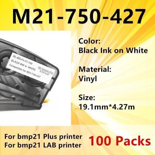 100 Label Tape Replace M21 750 427 Vinyl Shrink Tape Wire Cable Printing Label for BMP21 Labeler BMP21-PLUS M21-750-427 Sticker