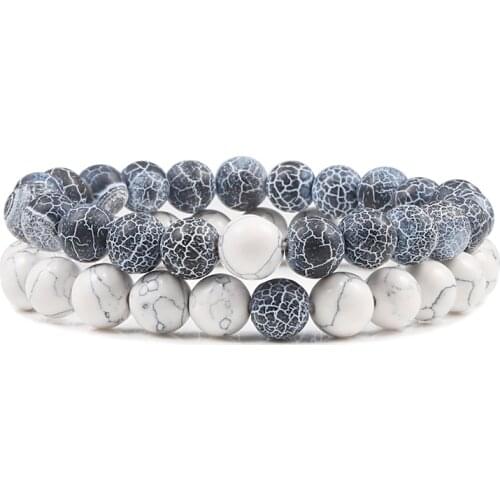 2Pcs/Set Couples Distance Bracelet Classic Natural Stone Black Lava Beaded Bracelets for Men Women Friend Jewelry Pulseras Homme