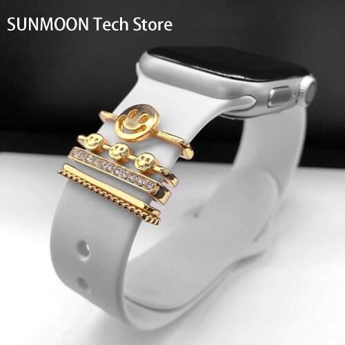 5pcs/Set Decorative Charms for Apple Watch Band Metal Rhinestone Decorative Ring Nails for Samsung Galaxy Smart Accessories