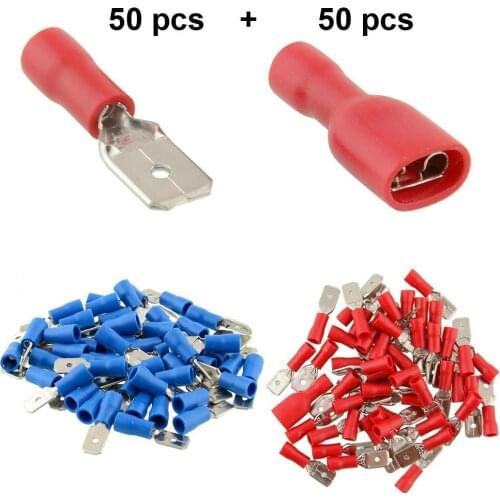 50Pairs Insulated Spade Electrical Crimp Wire Cable Connector Terminal Kit