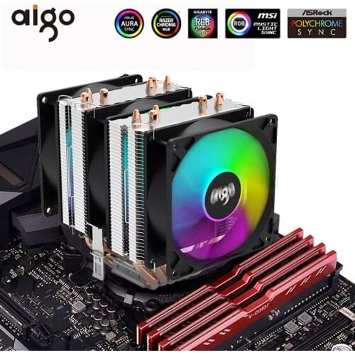 Aigo 6 Heat Pipes RGB CPU Cooler 4 Pin PWM PC 280W TDP Intel LGA 1366 775 1200 1150 1151 1155 AMD AM3 AM4 90mm CPU Cooling 3Fan