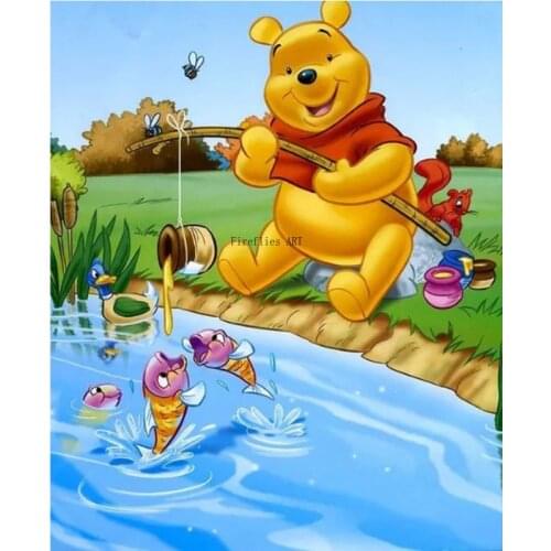 Disney DIY Diamond Painting Winnie The Pooh Fishing Cross Stitch Kits Mosaic Diamond Embroidery Full Square Drill Home Decor
