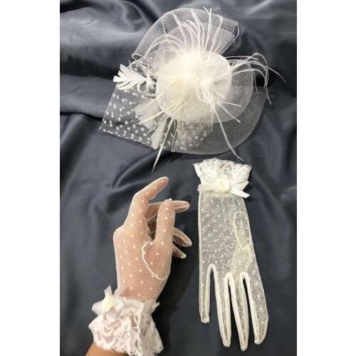 White Polka Dot Gloves-voile Wedding Line-Bridal Hair Accessory White Tulle Bridal Accessory Set