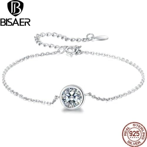 BISAER Silver Bracelets 925 Sterling Silver Round Circle Chain Women Bracelets Lobster Clasp Sterling Silver Jewelry ECB157