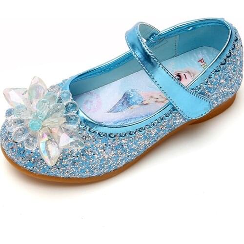 Disney Childrens Cartoon Frozen Princess Elisa Girls Non-slip Soft Sole Party Show Flat Single Shoes Princess Casual Shoes