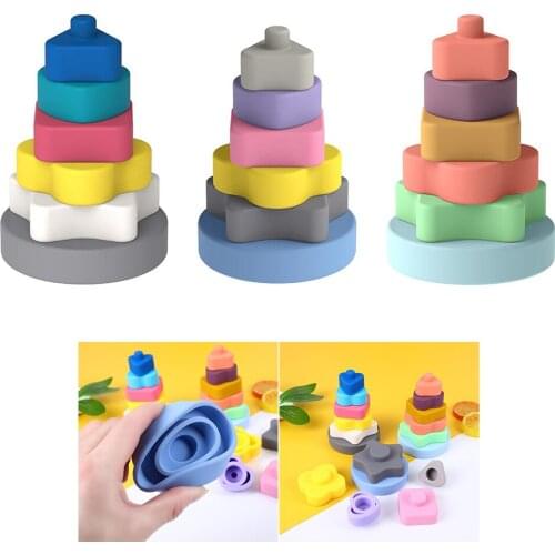 Baby Blocks Stacking Blocks Colorful Montessori Toys Squeeze Play Educational Developing Toys for Babies 6-12 Months and up