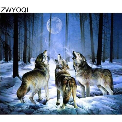 DIY 3D Diamond painting Cross stitch Full Round Diamond mosaic Wolf moon Shout Full Square Diamond embroidery Wolf moon Shout