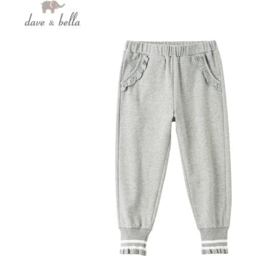 DKY16957 dave bella spring 5Y-13Y kids girls fashion striped ruched pockets pants children boutique casual full-length pants