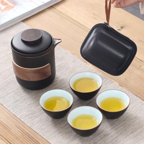Japanese-Style Travel Tea Set Portable Bag A Pot of Four Cups Travel Teapot Express Cup Kung Fu Tea Set Ceramic Tea Set Cup Set