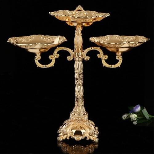 European retro metal threecandlestick gold tape plate Homestyle Hotel fruit wedding romantic decoration