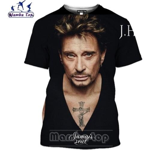 Mamba top Hot Sale 3D Singer Johnny Hallyday T Shirt Star Actor Mens T-shirts Holiday Teens Tshirt Men Women Cosplay Streetwear