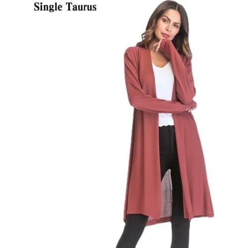 Long Sleeve Cardigan 2021 Fall Spring Solid Color Hollow Out Casual Knitted Coat Kimono Lady Long Length Pink Cardigan Women