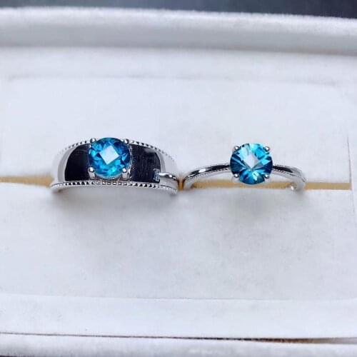 Couple ring natural topaz gemstone Ring real 925 sterling silver ring valentine good blue color gem anniversary gift