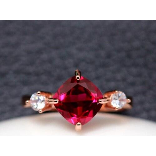 Red stone ring trendy shanks red corundum prong setting for women silver S925 rings adjustable jewelry finger ring free shipping