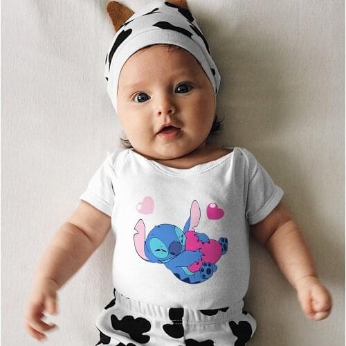 Disney Lilo & Stitch Cartoon Printing Toddler Romper Summer New Products Short Sleeve Dropship Black White Baby Girl Boy Onesie