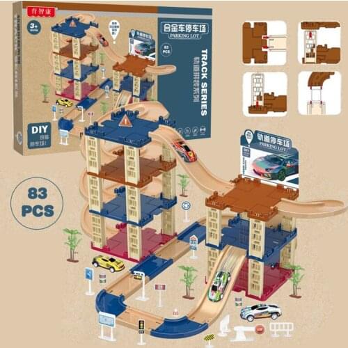 Big size Building Blocks Compatible Alloy Car DIY Parking Lot Track Assemble Interactive Educational Bricks Toys for Kids gift