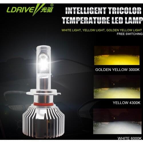 LDRIVE 2PCS 3000K 4300K 6000K 3 Emitting Colors White/Yellow/Warm Yellow Led Headlight Bulb Fog Light H7 H11 9005 9006 48W