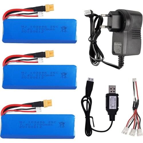 7.4V 2700mAh Lipo Battery with Charger for MJX Bugs 3 B3 RC Quadcopter Spare Parts 7.4V high capacity Battery upgrade 1800mah 2S