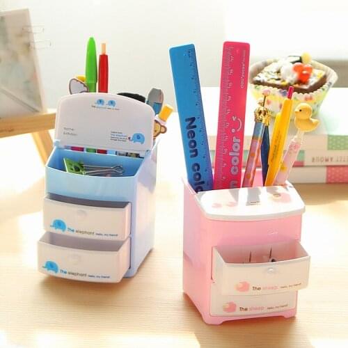 Small for Table Two Layer Drawer Container School Desk Student Supply Stationery Organizer Storage Plastic Pen Holder