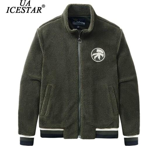 UAICESTAR Winter Fleece Embroidery Jacket Men Coat 2021 Spring Lamb Wool Coat Men Fashion Casual Warm Windproof Mens Jacket