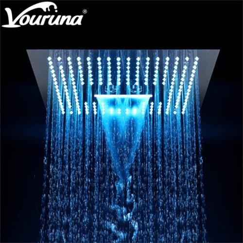 VOURUNA 304 Stainless Steel Showerheads 400x400mm Remote Control LED Light Ceiling Embedded Bathroom Shower Head Rainfall Shower