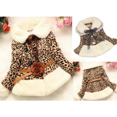 Baby Children outerwear jacket Girls Leopard faux fox fur collar ribbon coat clothing with belt Autumn Winter wear Clothes 2-6Y