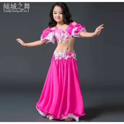 RT013 Belly Dancing Kid Spandex and Pearl Chiffon Material Belly Dance Dress Costume Set Belly Dance with Bra and Safety Pants