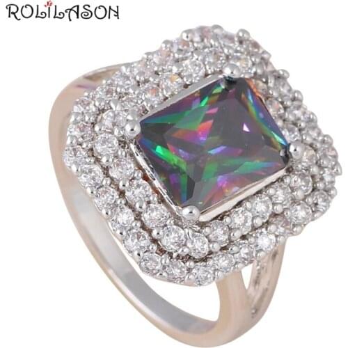 Handmade Popular style with good quality! Fashion jewelry Multic Rainbow silver color stamped Rhodium Rings USA size #7 MR010