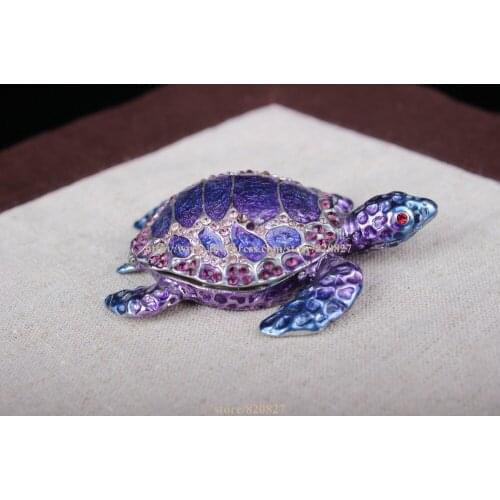 Blue Turtle Trinket Box Decorated Craft Turtle Keepsake Jewelry Box Small Metal Turtle Anmial Gifts
