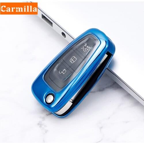 For Ford Focus 3 MK3 ST RS Ecosport Kuga Escape Fiesta C-Max S-Max Mondeo TPU Car Folding Flip Key Case Cover Keychain