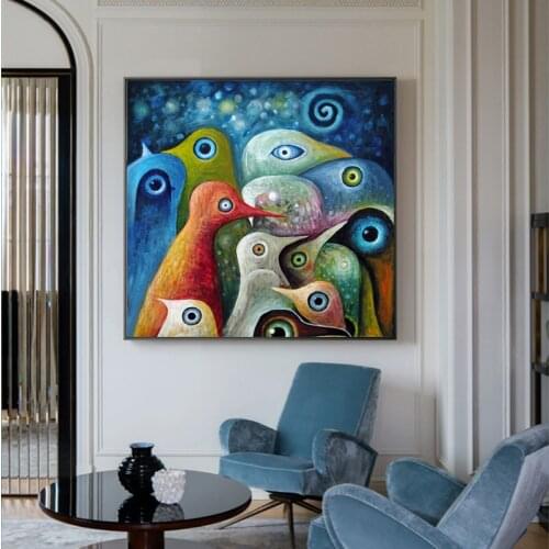 Modern Cartoon Birds Colorful Canvas Painting Wall Art Pictures For Living Room Abstract Animal Pictures Cuadros Decoration