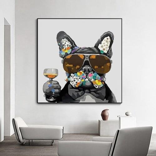 Modern Abstract Graffiti Smoking Bulldog Canvas Poster Wall Art Puppy Drinking Picture Living Room Nordic Decorative Prints