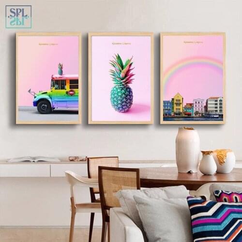 SPLSPL No Frame Rainbow Canvas Art Print Painting Modern City Building Landscape Wall Picture Decoration Poster for Living Room