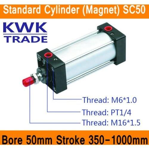 SC50 Standard Air Cylinders Valve Magnet Bore 50mm Strock 350mm to 1000mm Stroke Single Rod Double Acting Pneumatic Cylinder