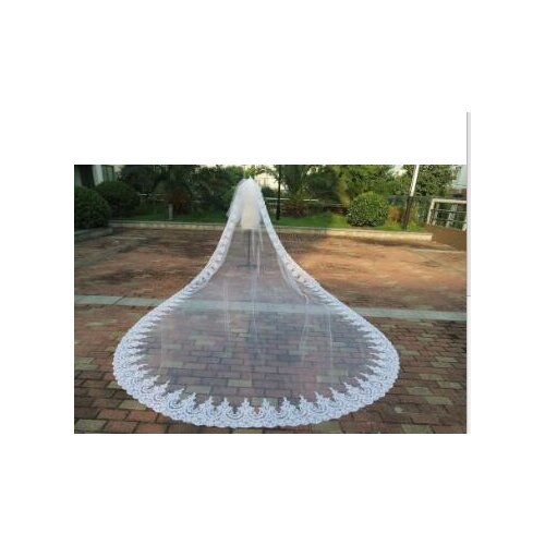 Wedding accessories 2t Ivory white Wedding Veil Cathedral Bridal Veils Stock+Comb long lace veil custom 2m 3m 3.5m 5m 6m 7m 8m