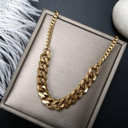 ZMFashion Vintage Mens Cuban Link Chain Necklace Stainless Steel Female Male Punk Thick And Thin Choker Gold Color Jewelry Gifts