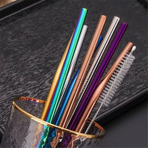 10PCS Reusable Metal Straws 304 Stainless Steel Straws Sturdy Curved Straight Straws with Cleaning Brushes Party Accessories