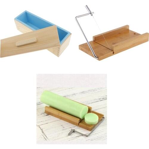 2 Pieces/set Soap Cutters Mold Cutting Tool With Wire Slicer + 1200ml Silicone Soap Loaf Mould With Wood Box