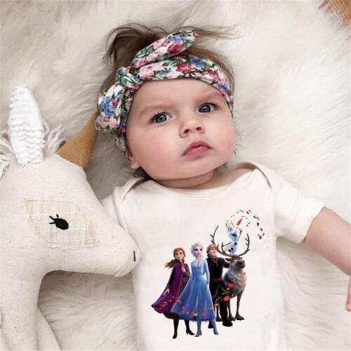 2021 Frozen Printed New 1PC Baby Bodysuit Newborn Baby Boy Clothes Short Sleeve Girls Clothing Unisex 0-24M Infant Baby Clothes