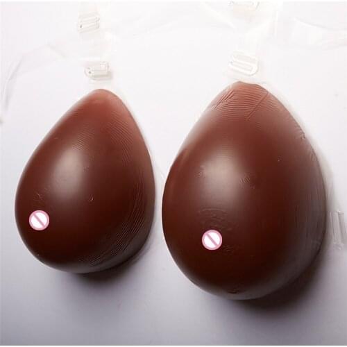2400g/pair Crossdresser Shemale Breast Forms Prostheses Teardrop Fake Black Boobs Soft Silicone Breast Bra Needn't Adhesives