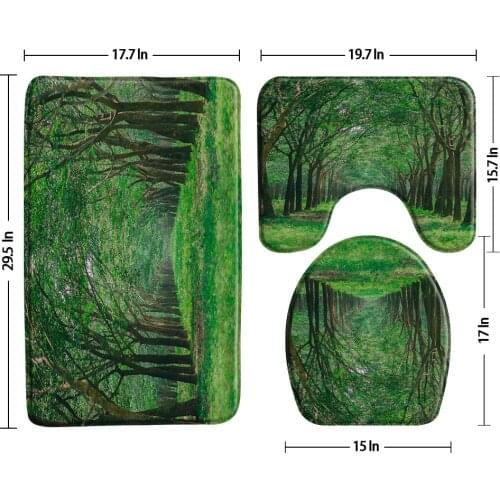 Green Forest Road Bath Mat 3 Pcs Set Scenery Non-Slip Bathroom Rug Carpet Floor Mats Toilet Cover U-Shaped Pad Bathroom Product