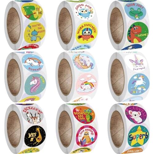 500Pcs/roll Reward Stickers Motivational Stickers Roll for Kids for School Reward Students Teachers Cute Animals Stickers Labels