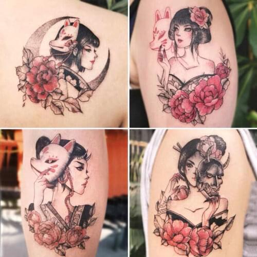8Pcs/lot Temporary Tattoos Geisha Anime Fake tattoo Fox Mask Stickers Girl Flower Arm Tatoo Waterproof Durable Tattoo Sticker