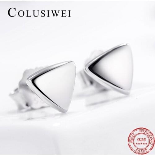 925 Sterling Silver Earrings Fashion Cut Triangle 2 Color Stud Earrings For Women Fashion Style Girl Sterling-silver-jewelry