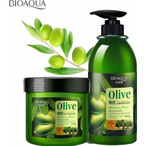 BIOAQUA 2PCS/set Olive Essence Anti-dandruff Supple Shampoo 400g+Steam-free Care Nutrition Conditioner 500g Cleaning Nourish