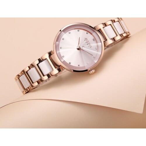 New Ceramic Julius Womens Watch Japan Mov't Hours Elegant Cutting Fashion Rhinestones Clock Metal Bracelet Girls Gift Box