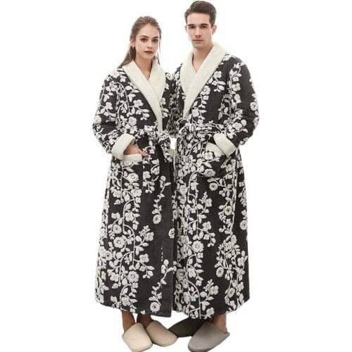 Women Bathrobe Double Layer Extra Thicken Flannel Bath Robes Long Plus Size Lovers Couples Night Dressing Gown Men Nightgown 3XL