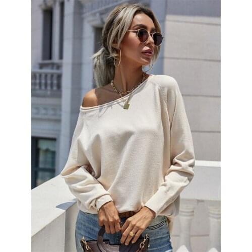 Fashion Autumn Long Knitted Sweaters Slash Neck Tops Loose Asymmetry Cardigan Womens Sweater 2021